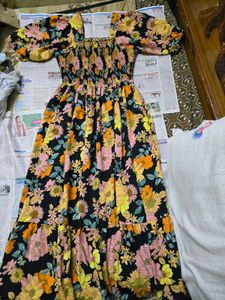 Floral Smocked Square Neck Dress