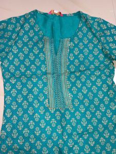 Teal Ethnic Printed Kurta