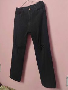 Black Ripped Wide Leg Jeans