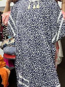 Floral Print Kurta Set with White Lace Trim