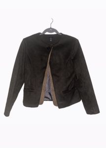 Brown Suede Collarless Jacket