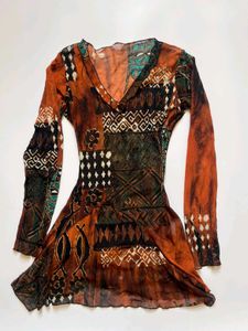 Boho Patchwork  mesh short dress