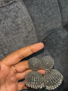 Elegant Oxidised Silver Jhumka Earrings