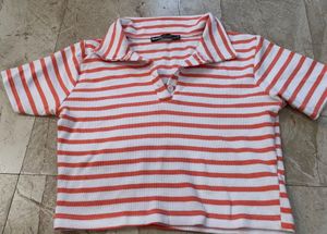 Striped Collared Cropped Top