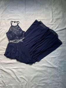 Navy Blue Lace &amp; Embellished Dress