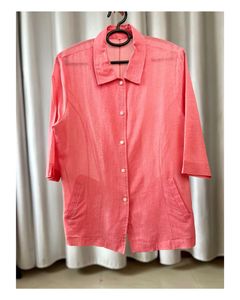 Coral Linen Blend Open Collar Shirt