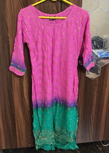 Vibrant Pink & Green Ombre Kurta