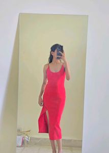 Vibrant Red Bodycon Midi Dress