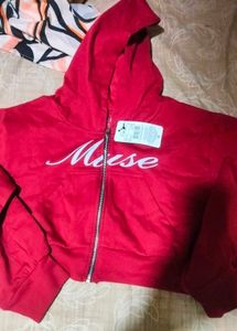 Red Cropped Zip-Up Hoodie
