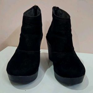 Black Suede Platform Heel Boots