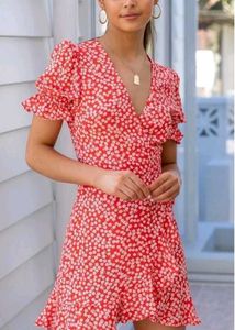 Fit and Flare Red Wrap Dress