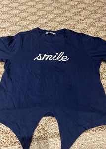 "Smile" Navy Blue Graphic Tee size S