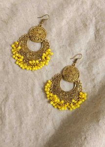 Boho Yellow Beaded Jhumka Earrings