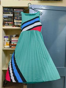 Boho Style Teal Pleated Dress