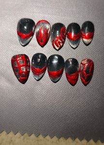 Gothic hand designed Black &amp; Red Press-On Nails