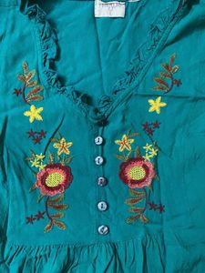Teal Embroidered Kurta