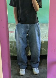 men's blue barrel fit jeans thick matterial 🔥