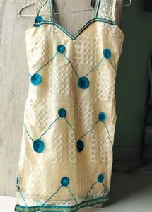 Chic Beige Kurti with Teal Accents