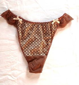 Brown Lace Trim Thong Panty