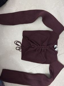 Ribbed Knit Drawstring Crop Top