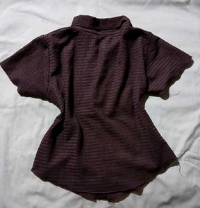 Textured Button-Up Short Sleeve Top
