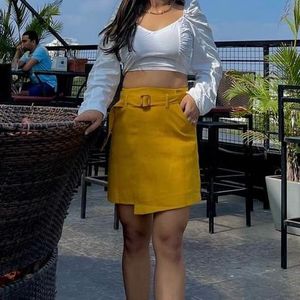 Chic Mustard Yellow Wrap Minii Skirt