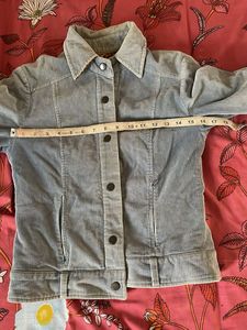 Light Blue Corduroy Jacket with Leopard Print