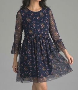Chic Floral Mesh Sleeve Dress