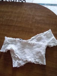 White Smocked Off-Shoulder Crop Top