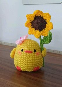 Crocheted Chick with Sunflower