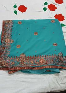 Stunning Teal Embroidered Saree