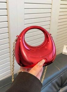 Red Metallic Circle Handle Bag