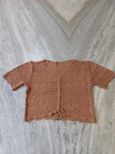 Crochet Knit V-Neck Top