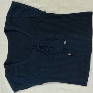 Navy Blue fitted tie detail crop top