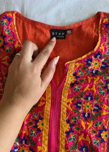 Embroidered Orange Kurta