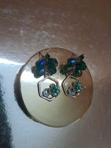 korean Green stone &amp; Floral Earrings