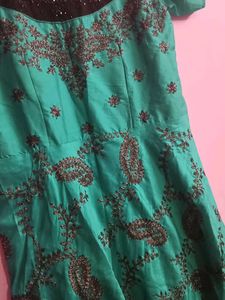 cyan colour satin dress