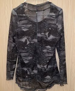 Sheer Camo Ruched Long Sleeve Top