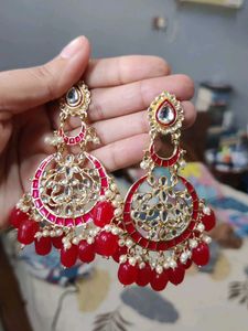 Stunning Red &amp; Gold Dangle Earrings