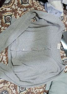 Gray Button-Up Long Sleeve Top