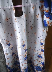 White Kurta with Blue & Orange Floral Print