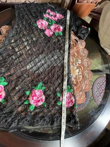 Black Net Kurta with Floral Embroidery