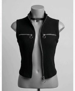 Black Ribbed Zipper Vest Top