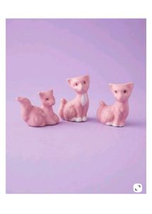 Set of 3 Pink Ceramic Cat Figurines