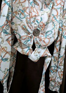 Stylish Belt Print Crop Shirt