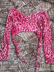 Pink Leopard Print Crop Top(Backless)