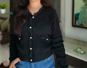 Elegant Black Cardigan with Details