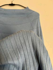 Light Blue Ribbed Mock Neck Top