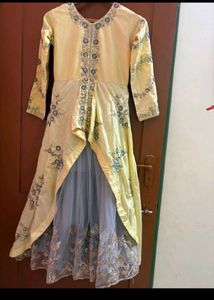 handwork Yellow &amp; Grey Embroidered Gown