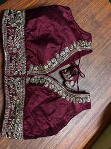 Maroon Embroidered Velvet Blouse
